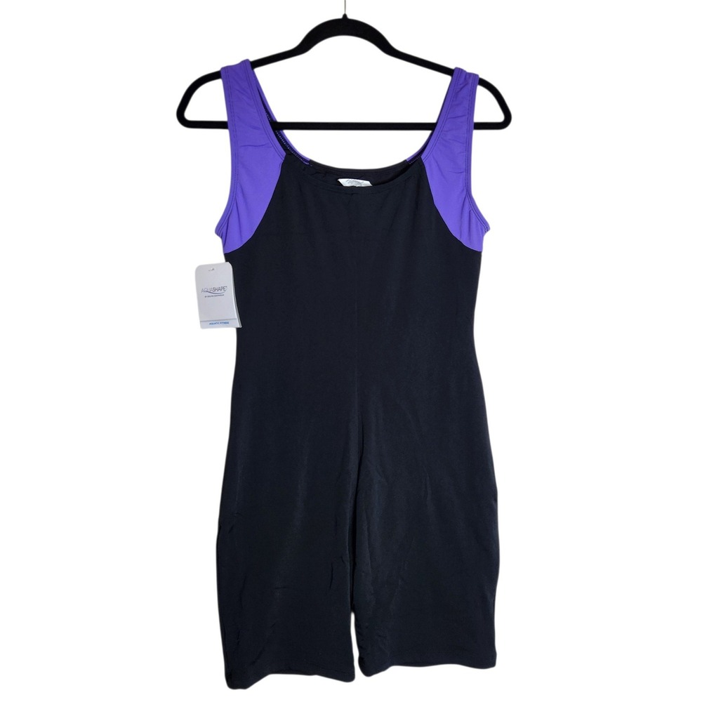 Dolfin AquaShape Womens Black Purple Aquatic Fitness Swim Unitard Size 14